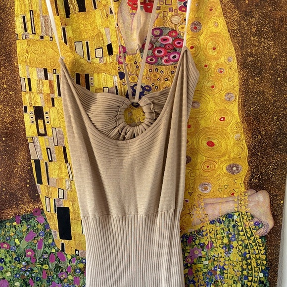 Boho Beige Ribbed Halter Dress - Picture 9 of 10